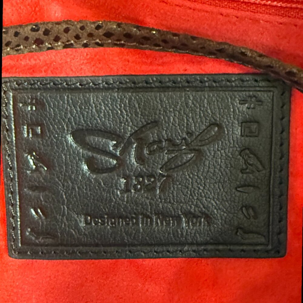 Sharif Suede and Leather Python Embossed Patchwork Gold Tiger Head Shoulder Bag - Picture 12 of 16